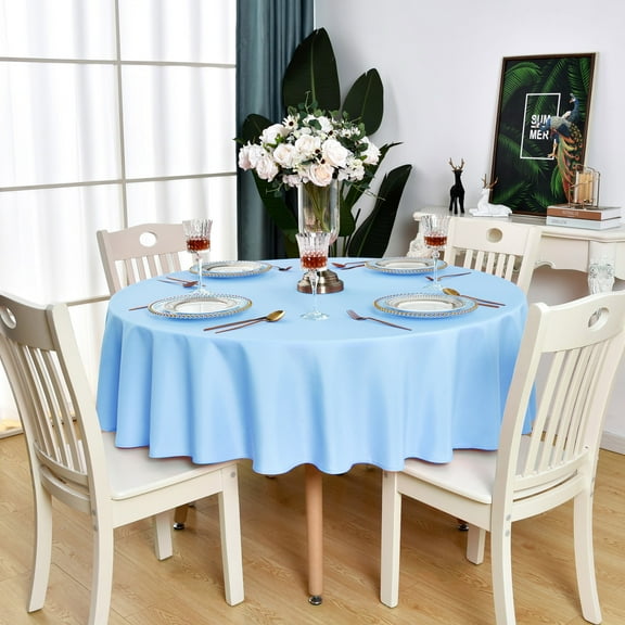 KAIPHO Baby Blue Round Tablecloth Waterproof Stain Resistant Wrinkle Free Washable Wipeable Table Cloth for Party, Banquet, Wedding (48 inch, Circle)