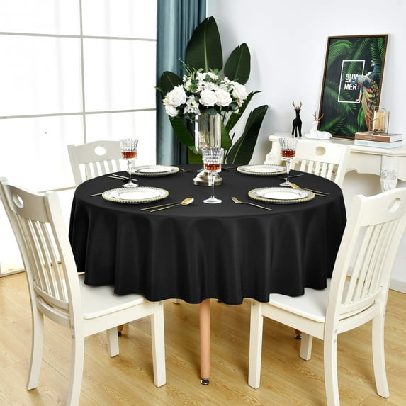 KAIPHO Black Round Tablecloth Waterproof Stain Resistant Wrinkle Free Washable Wipeable Table Cloth for Party, Banquet, Wedding (48 inch, Circle)