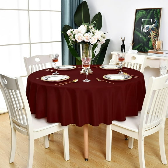 KAIPHO Burgundy Round Tablecloth Waterproof Stain Resistant Wrinkle Free Washable Wipeable Table Cloth for Party, Banquet, Wedding (48 inch, Circle)