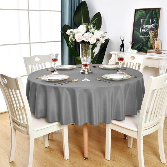 KAIPHO Gray Round Tablecloth Waterproof Stain Resistant Wrinkle Free Washable Wipeable Table Cloth for Party, Banquet, Wedding (60 inch, Circle)