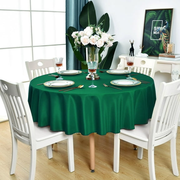 KAIPHO Green Round Tablecloth Waterproof Stain Resistant Wrinkle Free Table Cloth 210GSM Polyester Washable Wipeable Table Cover for Party, Banquet, Wedding, Indoor and Outdoor (48 inch, Circle)