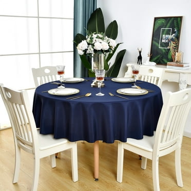 KAIPHO Navy Blue Round Tablecloth Waterproof Stain Resistant Wrinkle Free Table Cloth 210GSM Polyester Washable Wipeable Table Cover for Party, Banquet, Wedding, Indoor and Outdoor (60 inch, Circle)