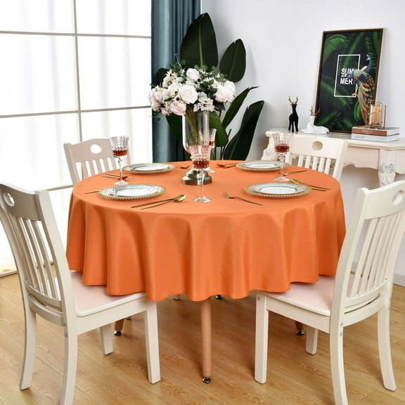 KAIPHO Orange Round Tablecloth Waterproof Stain Resistant Wrinkle Free Table Cloth 210GSM Polyester Washable Wipeable Table Cover for Party, Banquet, Wedding, Indoor and Outdoor (48 inch, Circle)