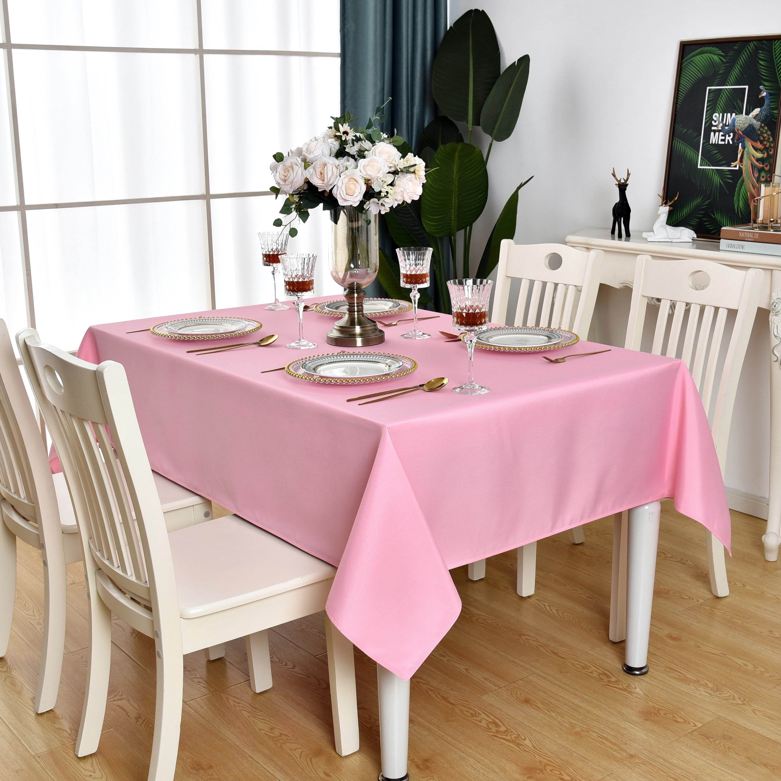 KAIPHO Pink Rectangle Tablecloth Waterproof Stain Resistant Wrinkle Free Table Cloth 210GSM ...