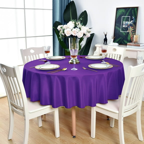KAIPHO Purple Round Tablecloth Waterproof Stain Resistant Wrinkle Free Table Cloth 210GSM Polyester Washable Wipeable Table Cover for Party, Banquet, Wedding, Indoor and Outdoor (48 inch, Circle)