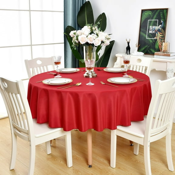 KAIPHO Red Round Tablecloth Waterproof Stain Resistant Wrinkle Free Table Cloth 210GSM Polyester Washable Wipeable Table Cover for Party, Banquet, Wedding, Indoor and Outdoor (48 inch, Circle)