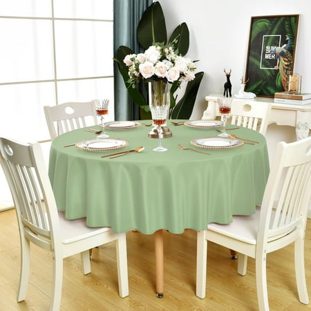 KAIPHO Sage Green Round Tablecloth Waterproof Stain Resistant Wrinkle Free Washable Wipeable Table Cloth for Party, Banquet, Wedding (48 inch, Circle)