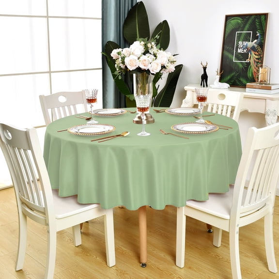 KAIPHO Sage Green Round Tablecloth Waterproof Stain Resistant Wrinkle Free Washable Wipeable Table Cloth for Party, Banquet, Wedding (60 inch, Circle)