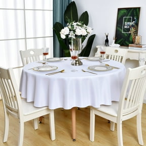 KAIPHO White Round Tablecloth Waterproof Stain Resistant Wrinkle Free Table Cloth 210GSM Polyester Washable Wipeable Table Cover for Party, Banquet, Wedding, Indoor and Outdoor (60 inch, Circle)