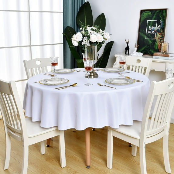 KAIPHO White Round Tablecloth Waterproof Stain Resistant Wrinkle Free Table Cloth 210GSM Polyester Washable Wipeable Table Cover for Party, Banquet, Wedding, Indoor and Outdoor (70 inch, Circle)