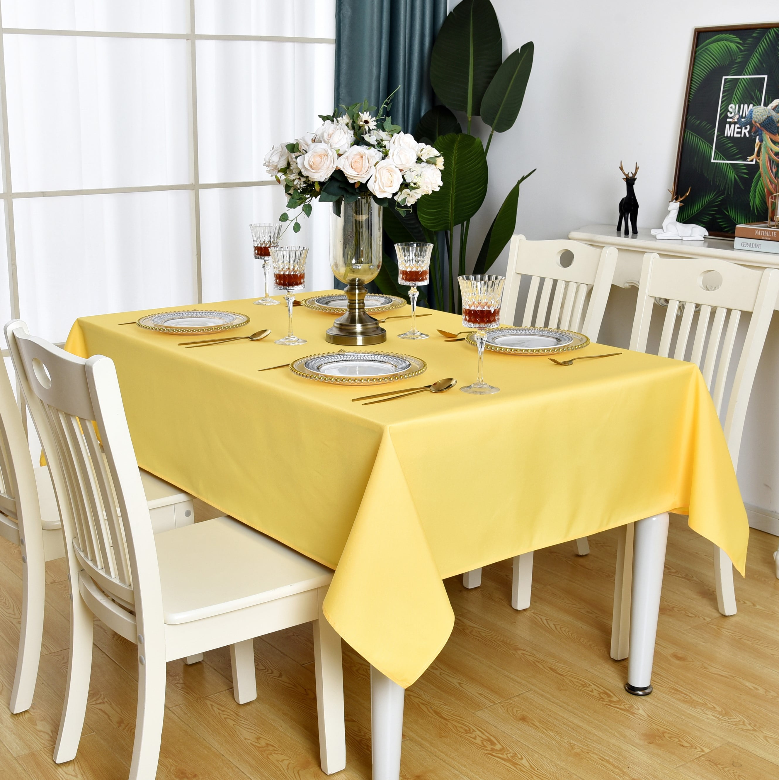 KAIPHO Yellow Rectangle Tablecloth Waterproof Stain Resistant Wrinkle ...