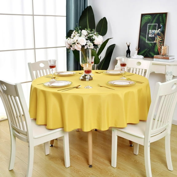 KAIPHO Yellow Round Tablecloth Waterproof Stain Resistant Wrinkle Free Table Cloth 210GSM Polyester Washable Wipeable Table Cover for Party, Banquet, Wedding, Indoor and Outdoor (60 inch, Circle)