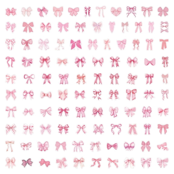 KAISA 100 Pcs Bows Stickers Pink Cute Bowknot Stickers Waterproof Vinyl Sticker Pink Aesthetic Sticker Cute Bow Tie Decals for Water Bottle Laptop Phone Journal