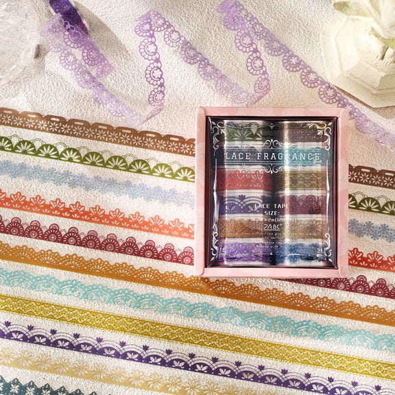 KAISA 12 Rolls Lace Transparent Pet Tape Stickers for Journal,Scrapbook| Multi-Colored Decorative Enamel Tape Set for Junk Journal Supplies,Card Mak,Collage,Photo,Album,Project Decoration