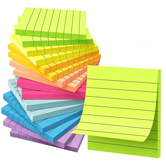 KAISA (16 Pack) Lined Sticky Notes 3X3 in Ruled Stickies Super Sticking Power Memo Pads Bright Colors,Post on Windows Doors,Recyclable,Easy to Write on Post It Notes Lined