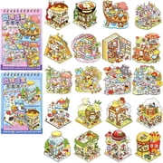 KAISA 20 Sets Diy 3D Sticker Scene Book for Adults,Mini Cute 3D Sticker Room Book,Make Your Own Store & House Stickers,Fun Sticker Therapy Activity for Stress Relief Play Park Castle Library M