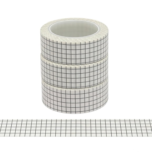 KAISA 3 Rolls White Grid Washi Tape Set 33 Feet 3/5 Inch Width Writable Adhesive Masking Tapes Sticky Decorative Paper Tape for Arts Diy Scrapbooking Planners (3 Rolls White)