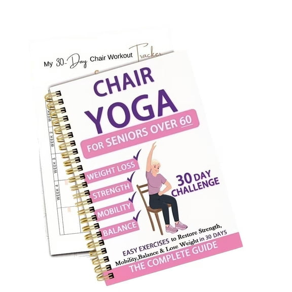 KAISA 30 Day Chair Yoga Challenge Spiral Bound Notebook for Seniors over 60 Comprehensive Exercise Guide Planner for Strength Mobility Balance and Weight Loss Daily Wellness Journal