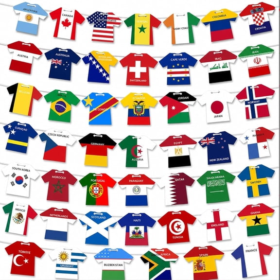 KAISA 48 Teams Paper Flag Banners \U2013 Soccer Jersey Style Hanging Flags,International Country Decorations for Party,Bar,Home,Fan Events