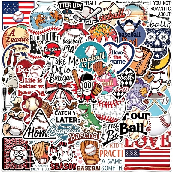 KAISA 50 Pieces Baseball Stickers for Water Bottle,Laptop,Phone Travel Gear,Baseball Gifts,Baseball Party Favors,Sport Stickers Decorations for Teens Waterproof Multi-Use Baseball Stickers