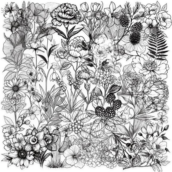KAISA 50Pcs Line Art Flower Stickers,Waterproof Pet Botanical Sketch Stickers for Journal Scrapbooking,Floral Plant Stickers for Water Bottles Laptops,Flower Lover Gifts for Craft Enthusiasts
