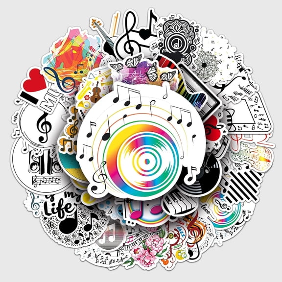 KAISA 50Pcs Music Stickers.Musical Note Waterproof Vinyl Decal for Girl Teens Adults.Laptop Mobile Phone Case Water Bottle Guitar Record Player Decoration Stickers