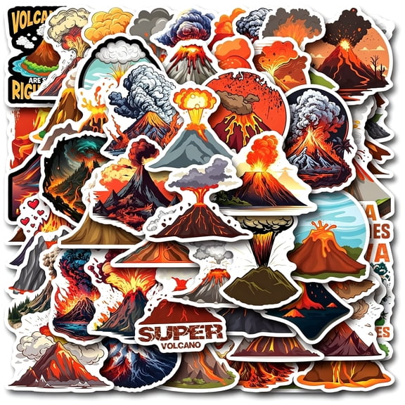 KAISA 55Pcs Volcano Stickers for Water,Volcanic Eruption Stickers for Kids Teen Travel Case,Laptop,Guitar,Skateboard,Phone,Computer,Bike Children and Adolescents Party Supplies (Colourful-P4)