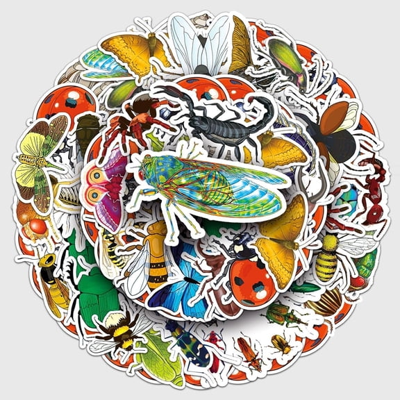 KAISA 60Pcs Insect Stickers,Waterproof Vinyl Decals,Nature Themed Stickers for Water Bottles,Laptops,Scrapbooking Bug Stickers (Insect)