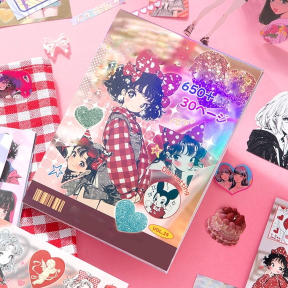 KAISA 650+ Pcs Japanese Sticker Book for Journaling,Cute Manga Girl | 30 Sheets Heisei Retro Anime Girl Aesthetic Sticker,Korean Die-Cut Stickers,Include Tweezer,For Scrapbooking & Journaling
