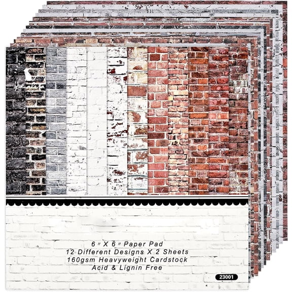 KAISA 6X6 Scrapbook Paper Pad \U2013 24 Sheets Brick Wall Texture Paper for Junk Journal & Card Making \U2013 Easy-To-Handle Premium Cardstock for Photo Safe Memory Keeping