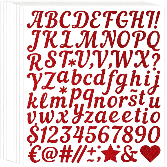 KAISA 8 Sheets Letter Stickers Alphabet Sticker,1 Inch Vinyl Letters,Self Adhesive Number Sticks for Scrapbook,Graduation Cap,Water Bottle,Windows,Stick on Letters Diy Crafts Art MakingRed