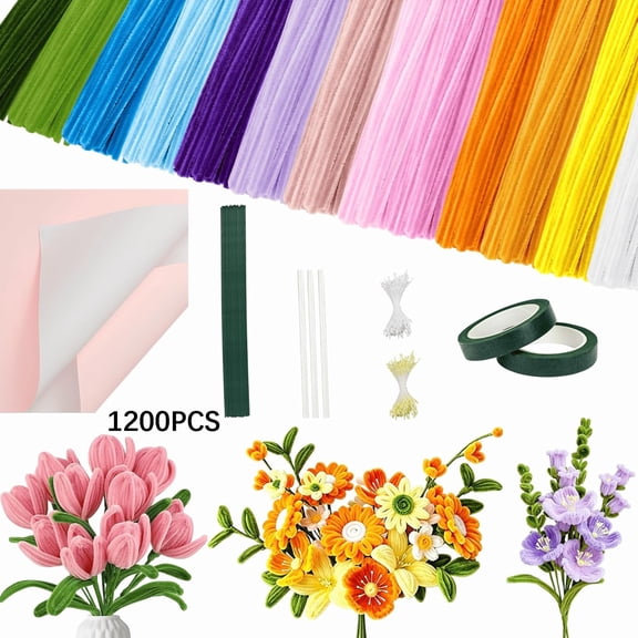KAISA 800 Pcs Pipe Cleaners Craft Kit with Instructions,10 Colors Chenille Stems&Pearl,Diy Flower Stem Kits for Arts&Crafts