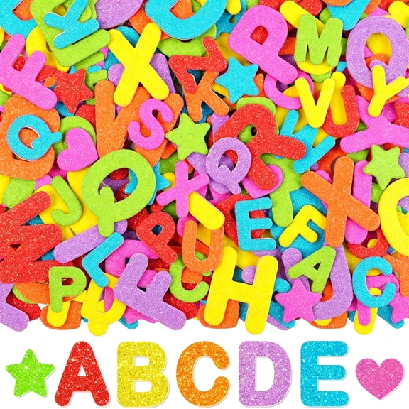 KAISA 896Pcs Glitter Foam Letter Stickers,Self-Adhesive 3D Abc Alphabet Stickers,14 Sheets Foam Letters for Crafts Scrapbookgift Wrappcard Makschool Projects Diy Decor Iridescent