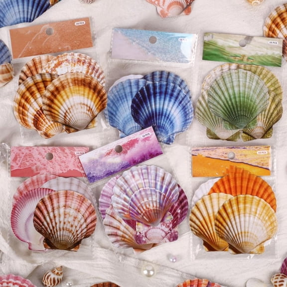 KAISA 96 Pcs Vintage Seashell Cardstock Stickers,6 Packs Aesthetic Sea Shell Ephemera for Junk Journaling,Retro Coastal Seashell Decals for Scrapbooking,Bujo & Diy Crafts