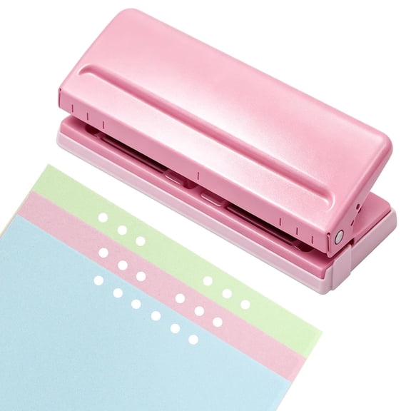 KAISA Adjustable 6-Hole Punch,Metal 6-Ring Binder Puncher for A4\/A5\/A6\/Personal\/Pocket Planners,6-Sheet Capacity,Non-Slip Base with Ruler & Hole Guide (Pink)