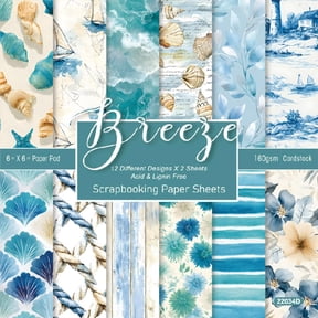 KAISA Blue Aesthetics Scrapbooking Paper Pad-24 Sheets 6'' X 6'' Beach Shell Patterned Decorative Collage Decoupage for Journaling Wrapping Folded Supplies Gift Diy Crafts Cards Photo Album