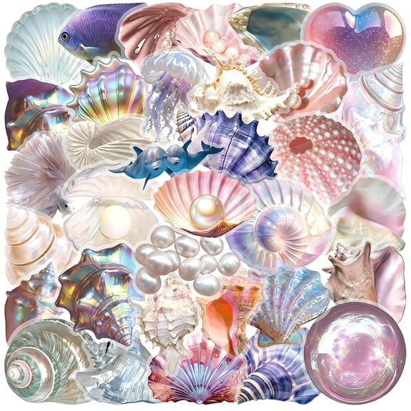 KAISA Cute Seashell Stickers - 50Pcs Waterproof Pet Stickers Aesthetic for Scrapbooking,Water Bottles,Journals,Diy CraftsLuggage,Diaries,Scrapbooks,Skateboards(Colourful-D1)