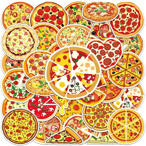 KAISA Delicious Pizza Sticker 50Pcs Water Bottles Laptop Phone Computer Guitar Skateboard Hydroflasks Food V"Yl Sticker Waterproof Aesthetic Trendy Decals for Kids Teens Girls Adults Colours-G3