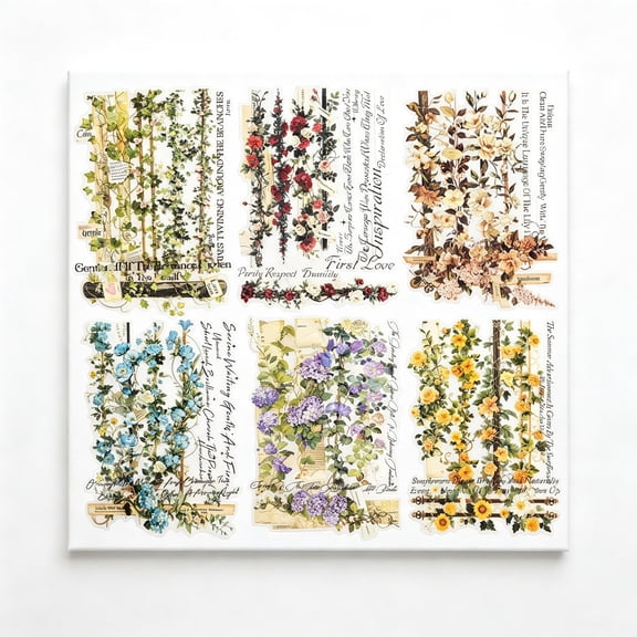 KAISA Floral Strip Pet Stickers,90 Pcs Botanical Garden Long Designs,Pre-Cut Clear Self-Adhesive Water-Resistant Decorations for Scrapbook Junk Journal Diy Collage