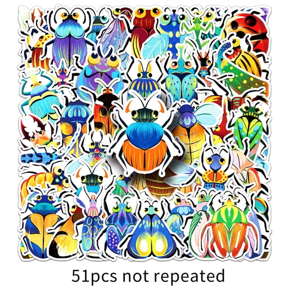 KAISA Insect Stickers |50Pcs Bug Theme Waterproof Vinyl Decals | Removable Reusable Peel and Stick Decation for Water Bottles Laptop Cup Mobile Phone Skateboard Guitar Car Motorcycle Bike