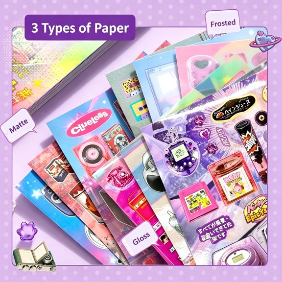 KAISA Japanese Retro Sticker Book,800 Cartoon Stickers Book with Art Coated Paper Creative Activity Stickers for Adults,Diy Scrapbooking Phone Cases Laptops Party Gifts (Y2K)