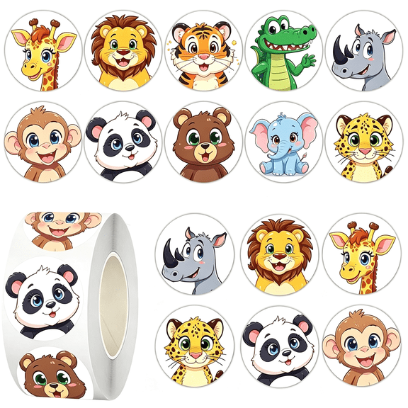 KAISA Jungle Animal Stickers,500Pcs 1 Inch Round Cute Cartoon Labels for Classroom Rewards Teacher Supplies Gift Wrapping Scrapbooking Party Favors Baby Shower Decorations(Jungle Animal)