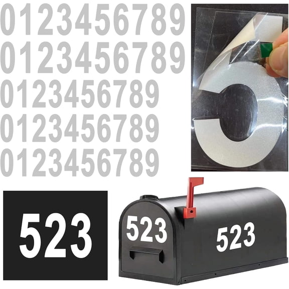KAISA Reflective Mailbox Numbers Stickers, Decals, and Die-Cuts in Vinyl Waterproof Numbers, Self-Adhesive 5 Sets (3" X 3 Sets and 4" X 2 Sets) for Signs, Doors, Homes, and Address Numbers (0-9)