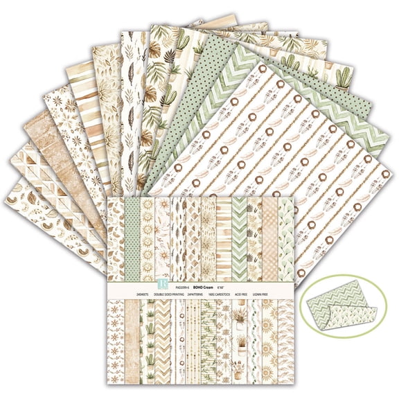 KAISA Scrapbook Paper&Scrapbooking Supplies,Boho 6X6 Double-Sided Patterned Cardstock Pad,Earthy Craft Sheets for Junk Journaling,Card Making&Scrap Book,24 Sheets Double Sided Scrapbook Paper