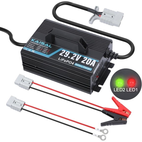 KAISAL 24V 20A Lithium Battery Charger, 29.2V LiFePO4 Battery Charger, 0V Wake Up, 3 Connectors, for 25.6V Battery, RV, Solar, Boat,Truck, Marine