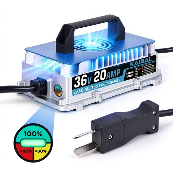 KAISAL 36V 20A Golf Cart Battery Charger Crowfoot Plug, Waterproof Lead-Acid Trickle Charger for Club Car EZGO Yamaha, 16FT Cable, LA900C