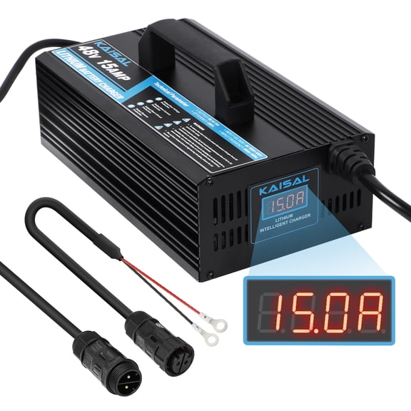 KAISAL 48V 15A Lithium Battery Charger, LCD Digital Display Waterproof LiFePO4 Battery Charger for Automotive Golf Cart Forklift Boat, LI900D