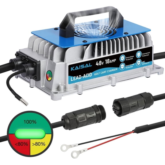 KAISAL 48V 18A Golf Cart Battery Charger, 1250W 48 Volt Lead-Acid Onboard Charger, for Club Car, EZGO, Yamaha, Forklift, Lawn Mower, Pallet Jack, Scissor Lift, Floor Scrubber & Marine