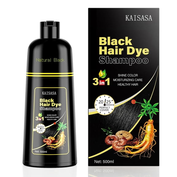 KAISASA Black Hair Dye Shampoo 3 in 1, Hair Color Shampoo for Women and Men, Hair Dye to Cover Gray Hair, Herbal Ingredient Shampoos for Grey Hair Coverage 16.9fl oz (Black)