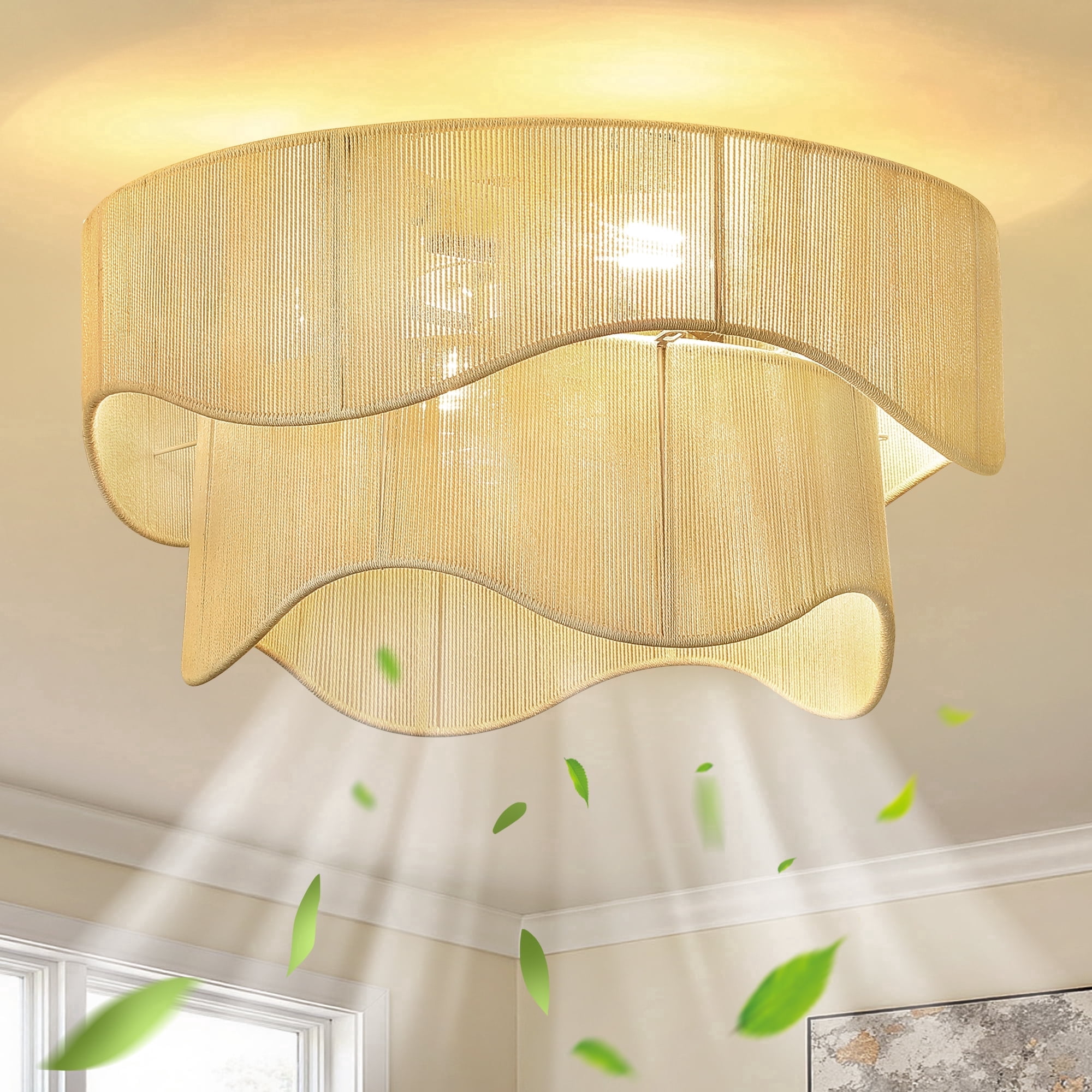 KAISITE 20 Inch Boho Caged Ceiling Fan with Lights, Remote and Fabric ...